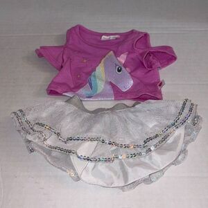 Build A Bear Workshop BABW White Tutu Skirt with Pink Unicorn T Shirt